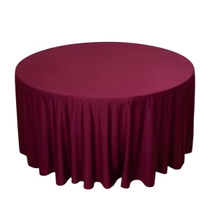 120” round burgundy linen