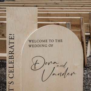 Wooden welcome signage